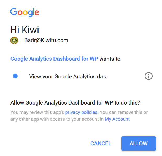 Allow Google Analytics Dashboard for WP