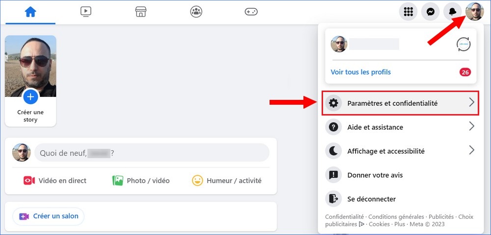 انقر فوق الإعدادات والخصوصية