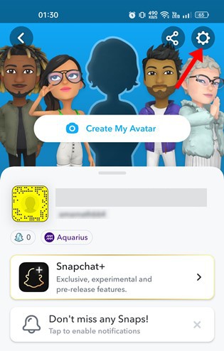 اضغط على أيقونة ترس الإعدادات