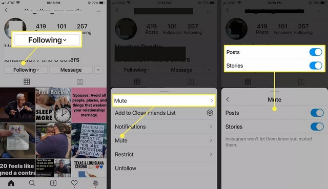 كتم صوت شخص ما على Instagram