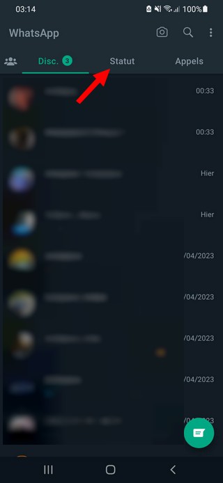 علامة تبويب الحالة