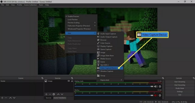 حدد جهاز التقاط الفيديو