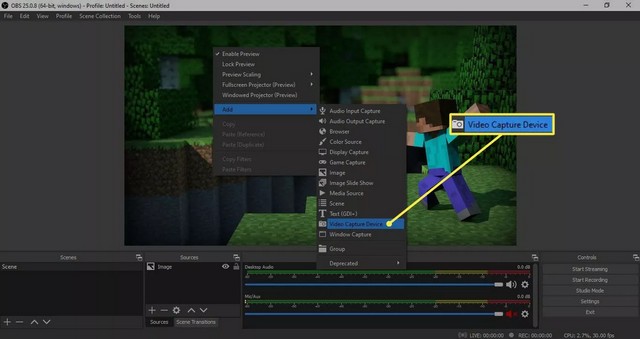 أضف جهاز التقاط الفيديو