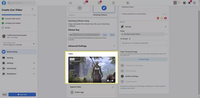 دفق الألعاب إلى Facebook