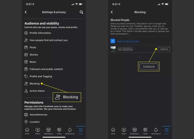 عرض الملفات الشخصية المحظورة على Facebook