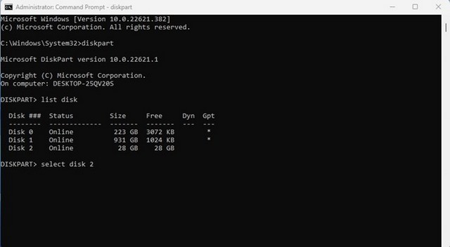 قم بتشغيل أمر تحديد القرص