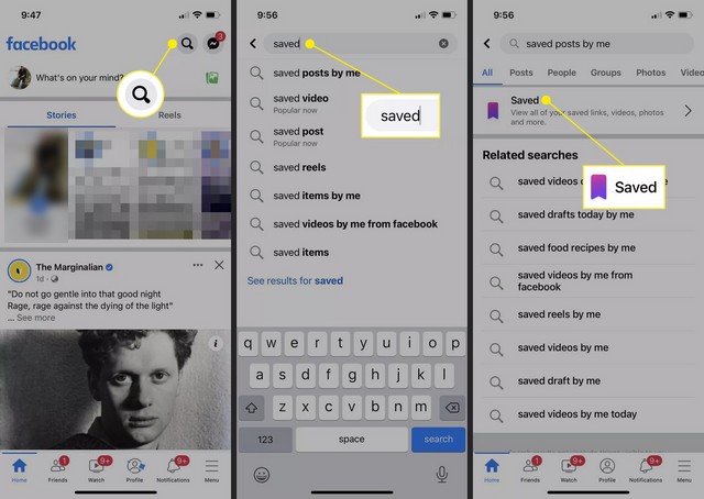 ابحث في Facebook عن مشاركاتك المحفوظة