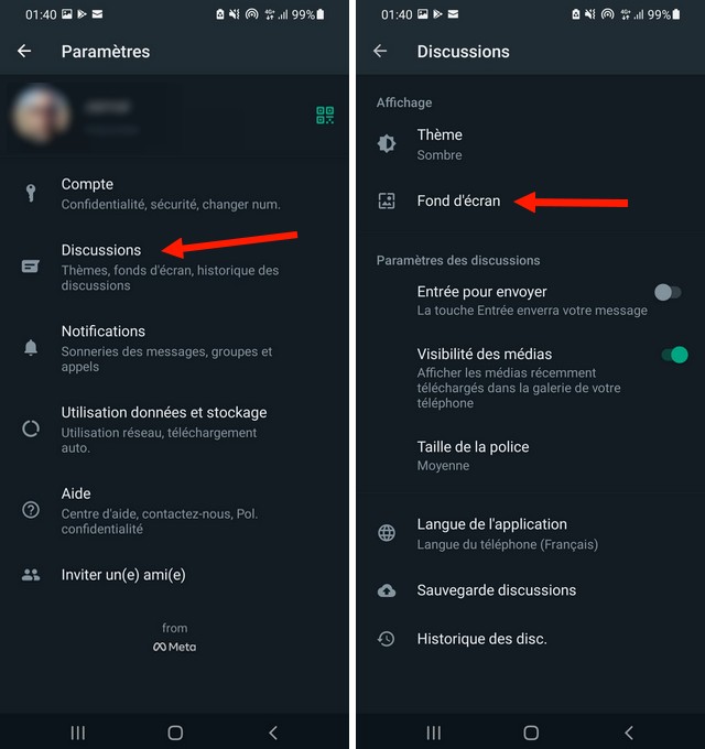 الوصول إلى إعدادات WhatsApp