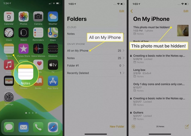 قم بالوصول إلى تطبيق Notes