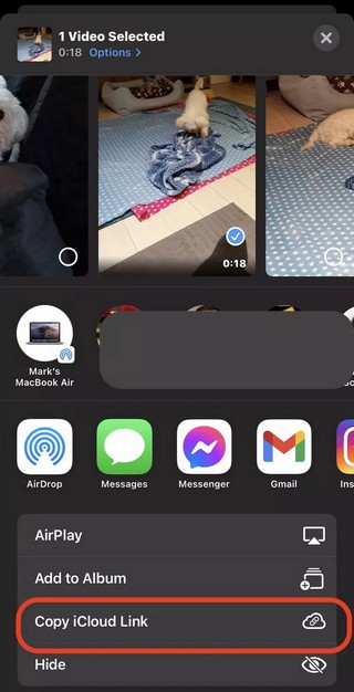 انسخ رابط iCloud