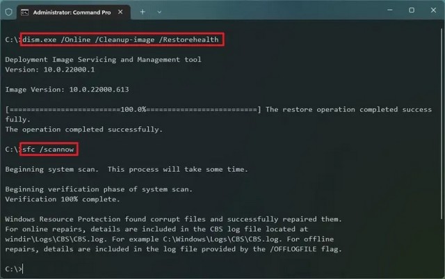 اكتب الأمر SFC