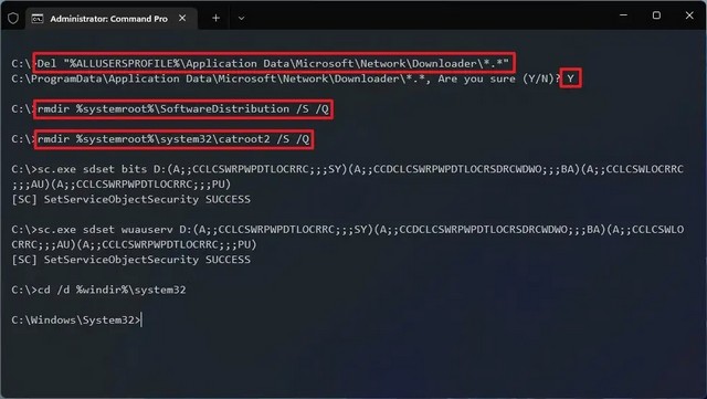 إعادة تعيين Windows Update